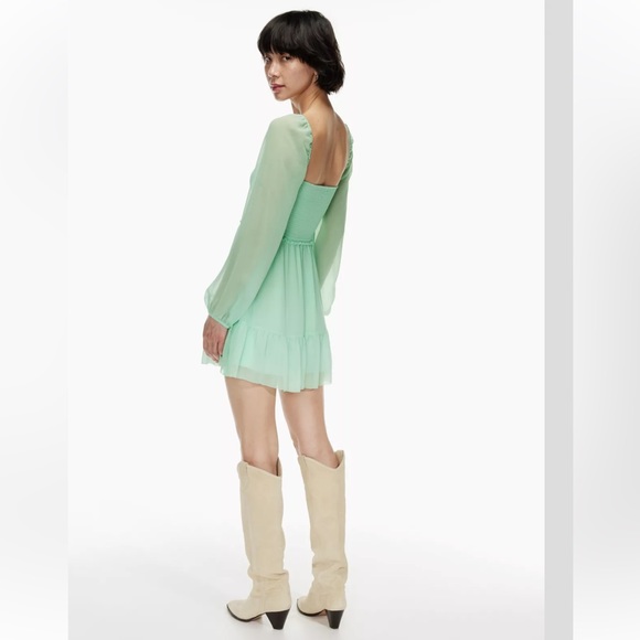Aritzia Tempest Mini Dress Smocked chiffon mini dress - Subtle Mint - Picture 2 of 3